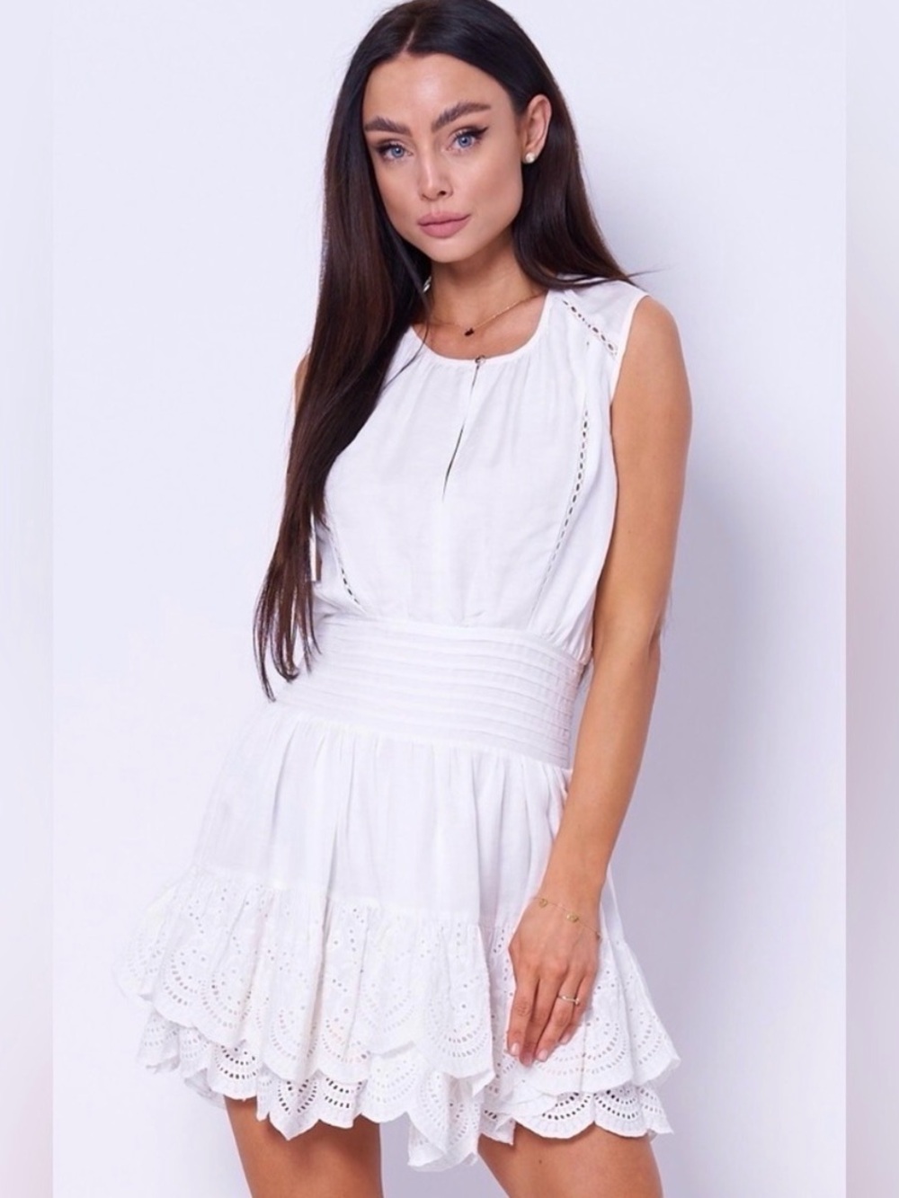 Patrizia Pepe White Sleeveless Eyelet Mini Dress